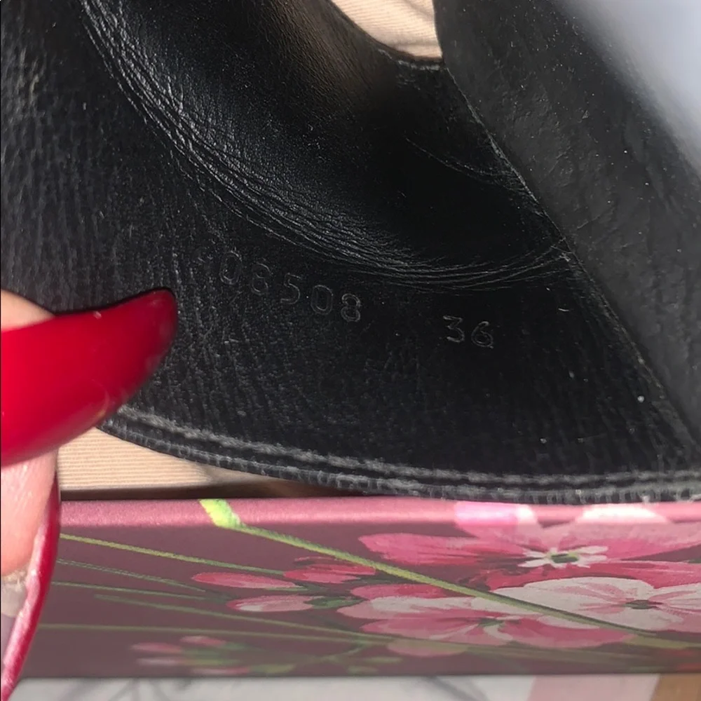 Gucci Black Slides with Floral GG Canvas Strap